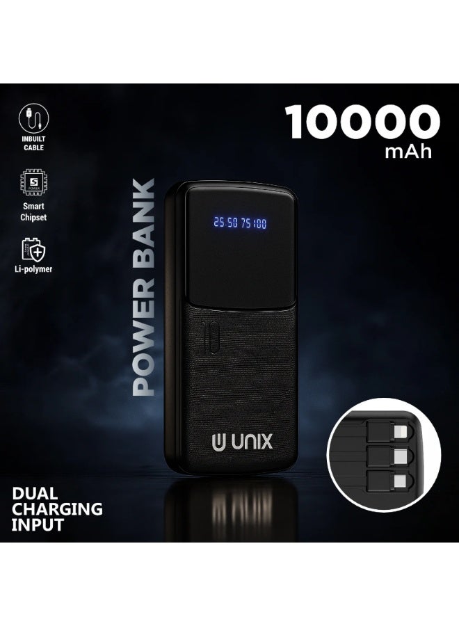 يونيكس باور بانك يونكس UX-1535 بسعة 10000mAh | شحن سريع PD 22.5W | كابلين مدمجين Type-C وMicro USB | شاشة LED رقمية | شاحن محمول | أبيض - Image 3